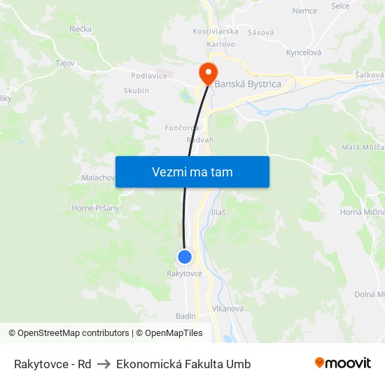 Rakytovce - Rd to Ekonomická Fakulta Umb map