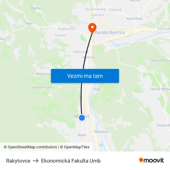 Rakytovce to Ekonomická Fakulta Umb map