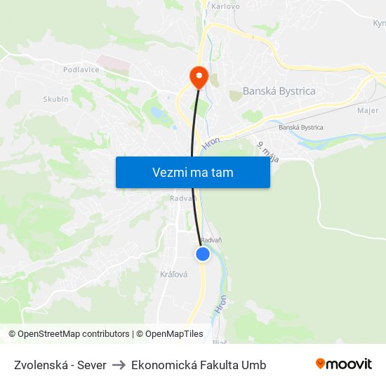 Zvolenská - Sever to Ekonomická Fakulta Umb map