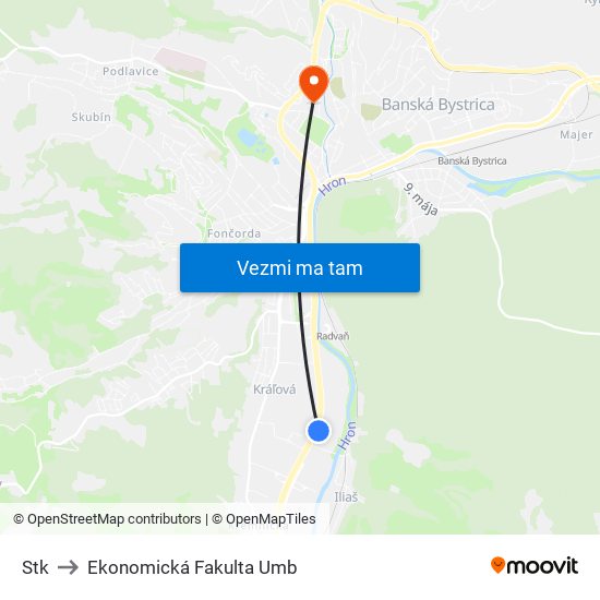 Stk to Ekonomická Fakulta Umb map