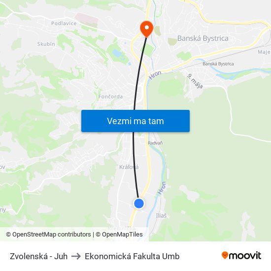 Zvolenská - Juh to Ekonomická Fakulta Umb map