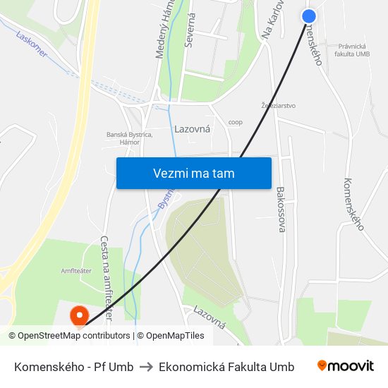 Komenského - Pf Umb to Ekonomická Fakulta Umb map