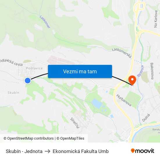 Skubín - Jednota to Ekonomická Fakulta Umb map