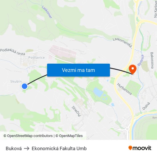 Buková to Ekonomická Fakulta Umb map