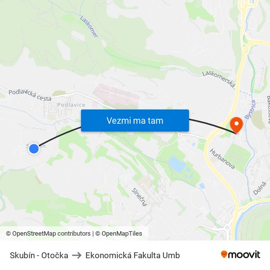 Skubín - Otočka to Ekonomická Fakulta Umb map