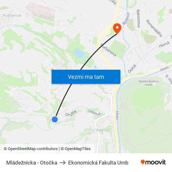 Mládežnícka - Otočka to Ekonomická Fakulta Umb map