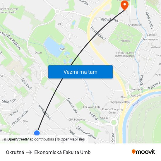 Okružná to Ekonomická Fakulta Umb map