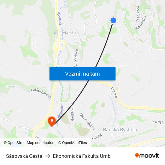 Sásovská Cesta to Ekonomická Fakulta Umb map