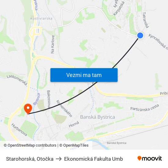 Starohorská, Otočka to Ekonomická Fakulta Umb map