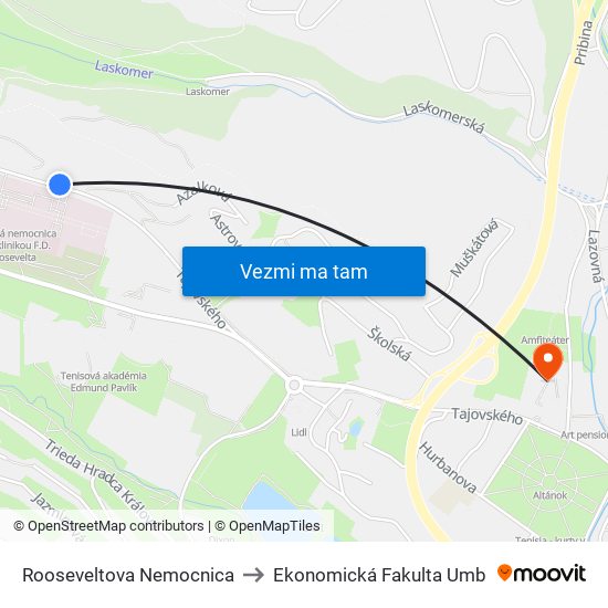 Rooseveltova Nemocnica to Ekonomická Fakulta Umb map