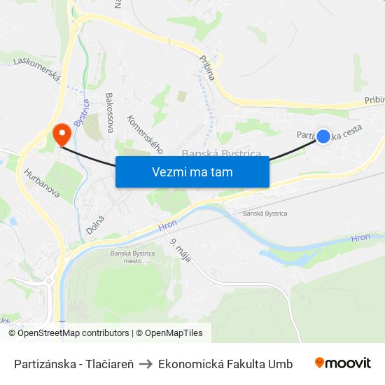 Partizánska - Tlačiareň to Ekonomická Fakulta Umb map