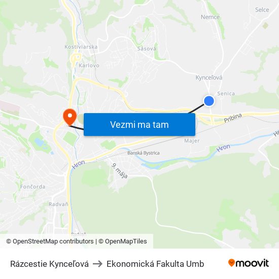 Rázcestie Kynceľová to Ekonomická Fakulta Umb map