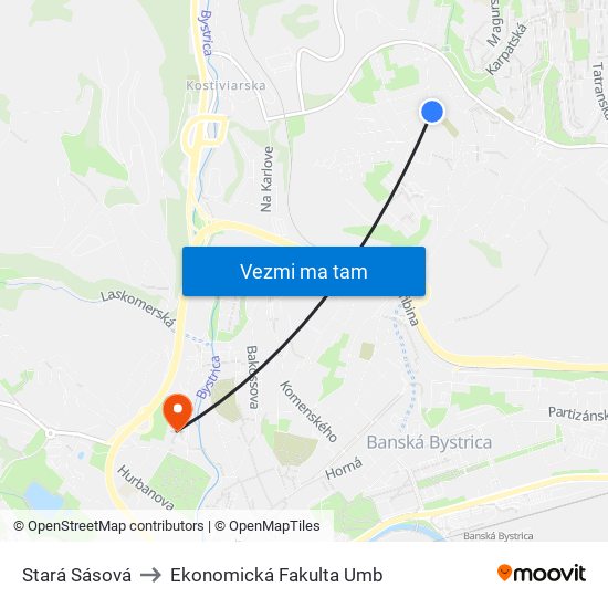 Stará Sásová to Ekonomická Fakulta Umb map