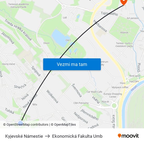 Kyjevské Námestie to Ekonomická Fakulta Umb map