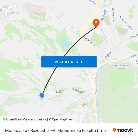 Moskovská - Rázcestie to Ekonomická Fakulta Umb map