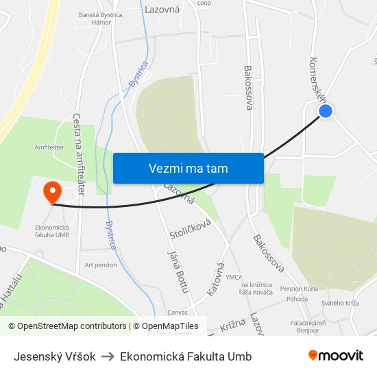 Jesenský Vŕšok to Ekonomická Fakulta Umb map