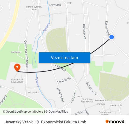 Jesenský Vŕšok to Ekonomická Fakulta Umb map