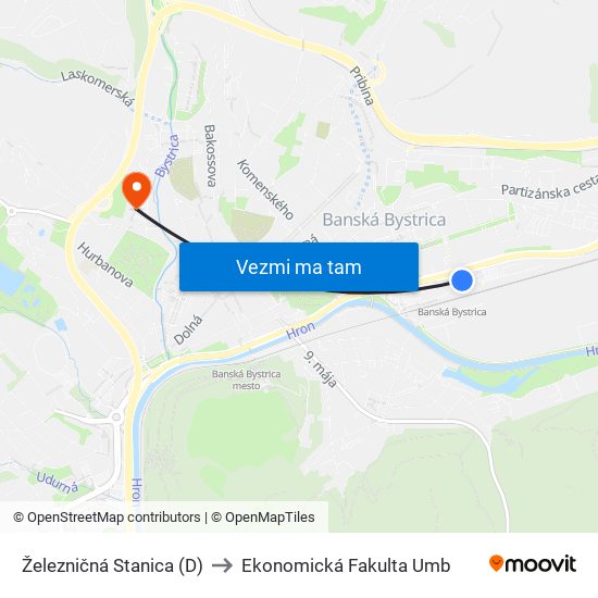 Železničná Stanica (D) to Ekonomická Fakulta Umb map