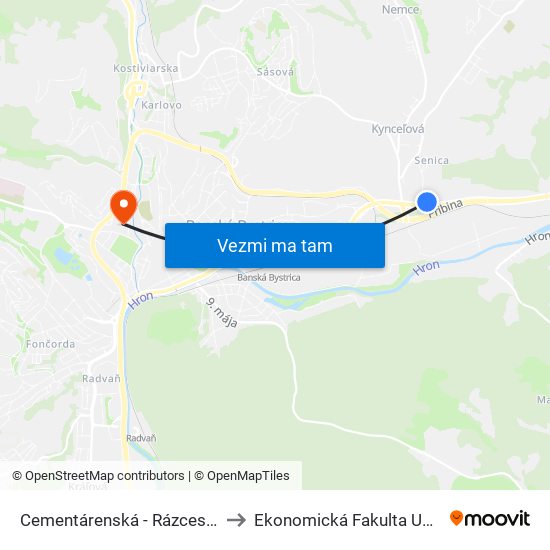 Cementárenská - Rázcestie to Ekonomická Fakulta Umb map