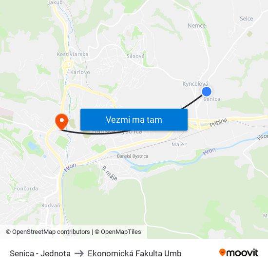 Senica - Jednota to Ekonomická Fakulta Umb map