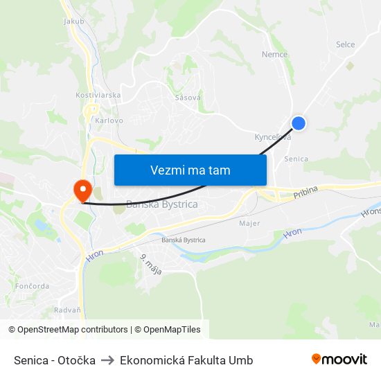 Senica - Otočka to Ekonomická Fakulta Umb map