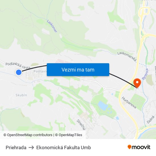 Priehrada to Ekonomická Fakulta Umb map