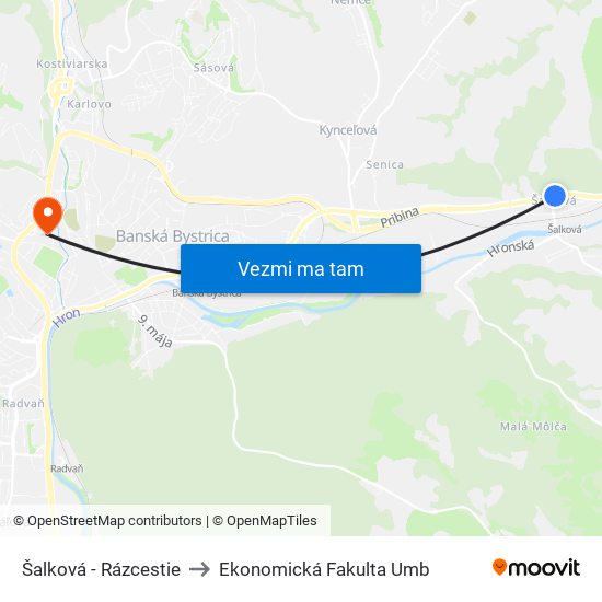 Šalková - Rázcestie to Ekonomická Fakulta Umb map