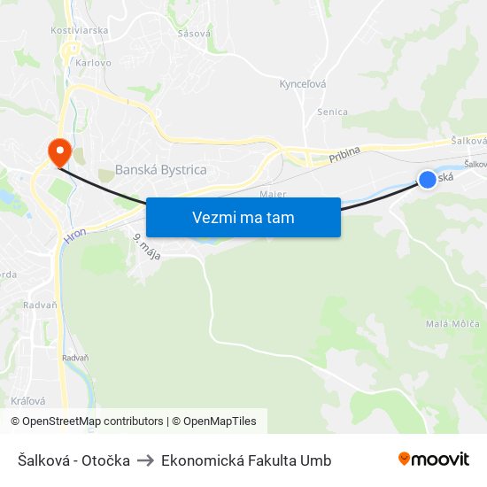 Šalková - Otočka to Ekonomická Fakulta Umb map