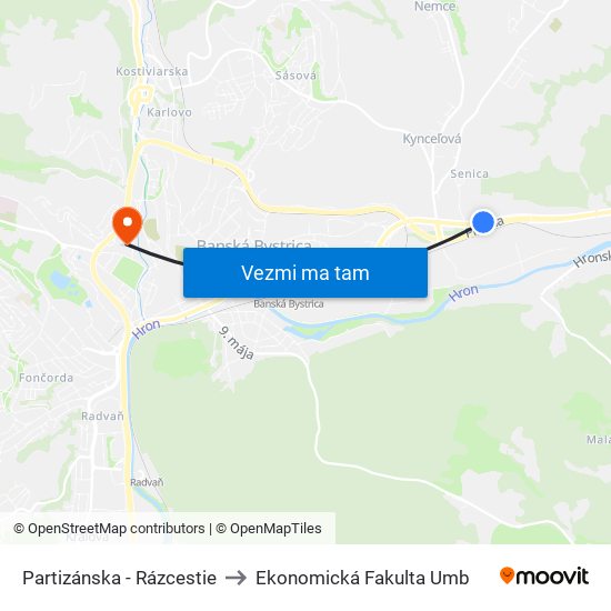 Partizánska - Rázcestie to Ekonomická Fakulta Umb map