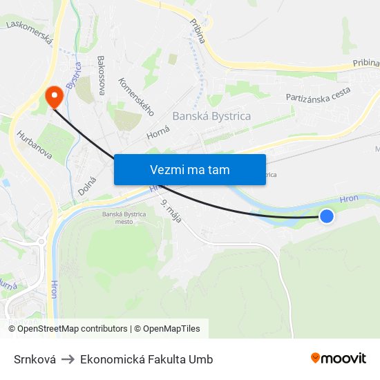 Srnková to Ekonomická Fakulta Umb map