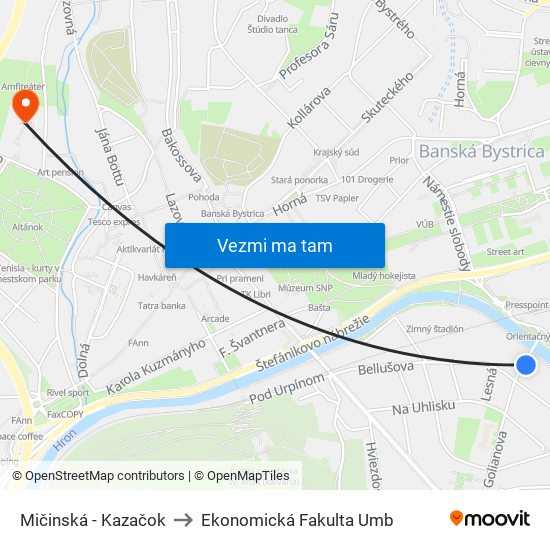 Mičinská - Kazačok to Ekonomická Fakulta Umb map