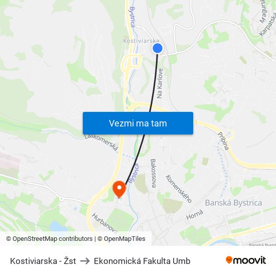 Kostiviarska - Žst to Ekonomická Fakulta Umb map