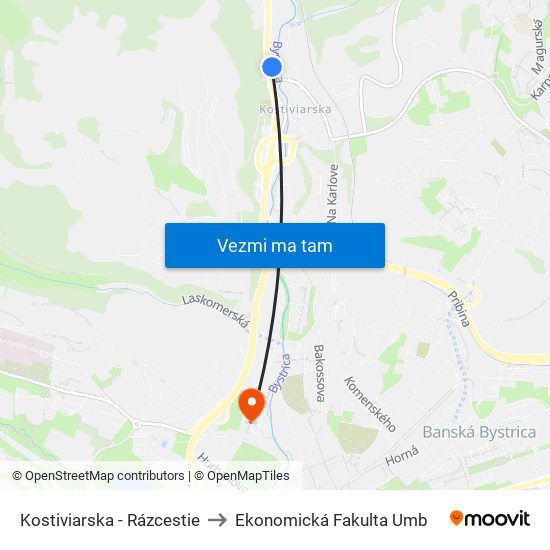 Kostiviarska - Rázcestie to Ekonomická Fakulta Umb map