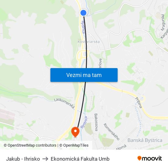 Jakub - Ihrisko to Ekonomická Fakulta Umb map