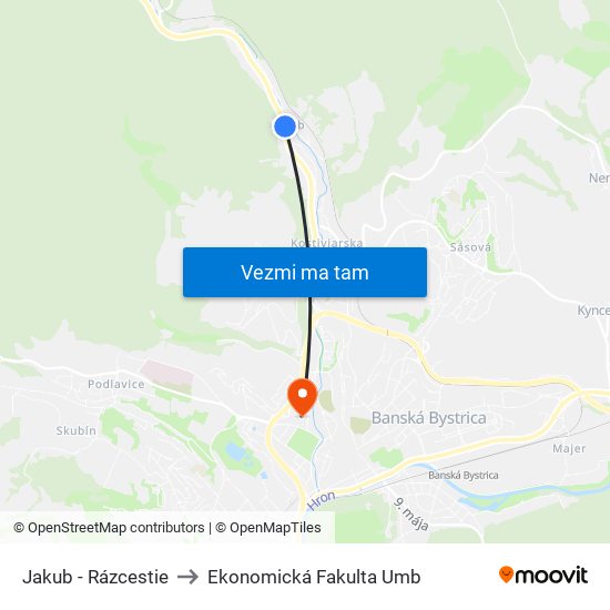 Jakub - Rázcestie to Ekonomická Fakulta Umb map