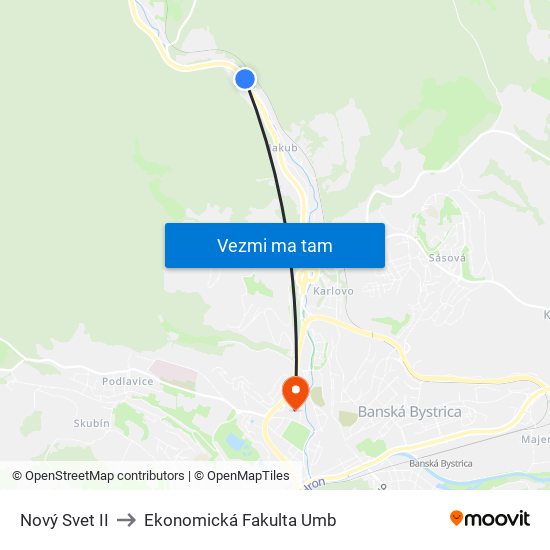 Nový Svet II to Ekonomická Fakulta Umb map