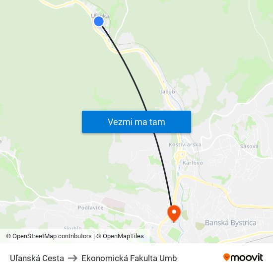 Uľanská Cesta to Ekonomická Fakulta Umb map