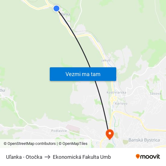 Uľanka - Otočka to Ekonomická Fakulta Umb map