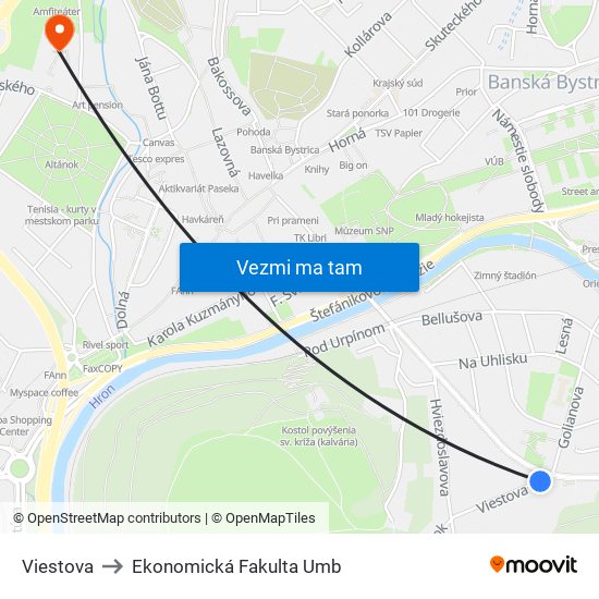 Viestova to Ekonomická Fakulta Umb map