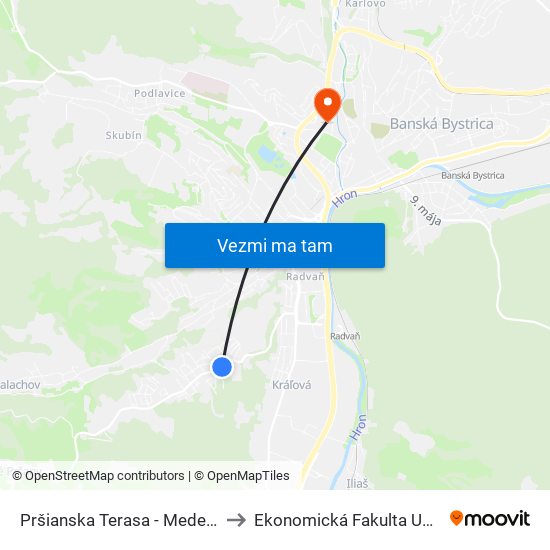 Pršianska Terasa - Medená to Ekonomická Fakulta Umb map