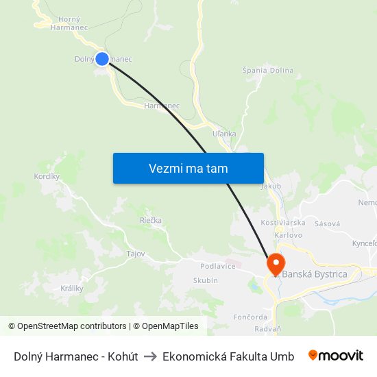 Dolný Harmanec - Kohút to Ekonomická Fakulta Umb map