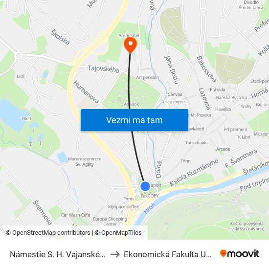 Námestie S. H. Vajanského to Ekonomická Fakulta Umb map