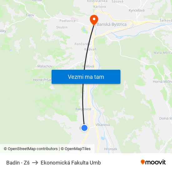 Badín - Zš to Ekonomická Fakulta Umb map