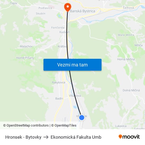 Hronsek - Bytovky to Ekonomická Fakulta Umb map