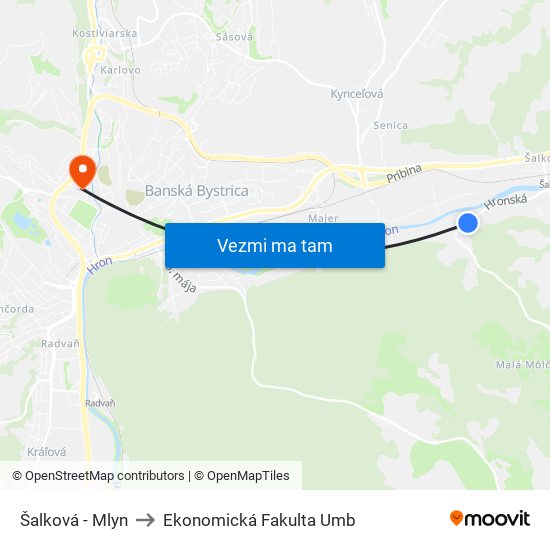 Šalková - Mlyn to Ekonomická Fakulta Umb map