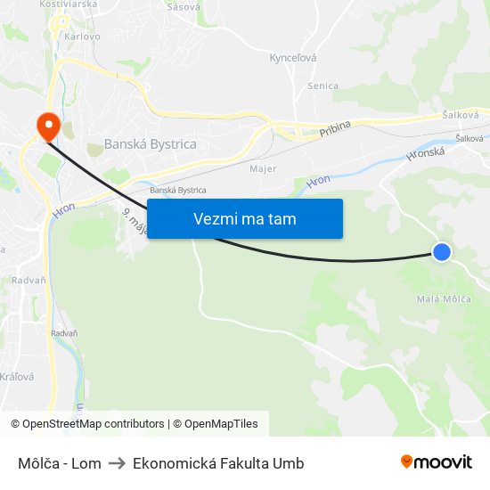 Môlča - Lom to Ekonomická Fakulta Umb map