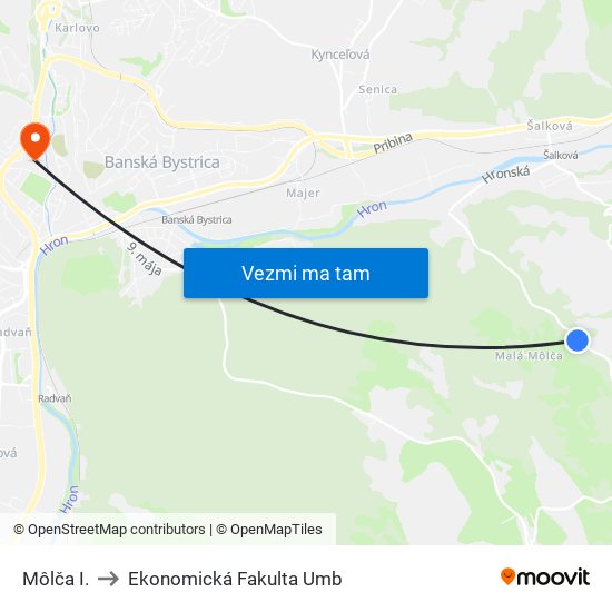 Môlča I. to Ekonomická Fakulta Umb map