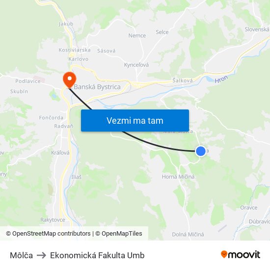 Môlča to Ekonomická Fakulta Umb map