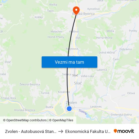 Zvolen - Autobusová Stanica to Ekonomická Fakulta Umb map