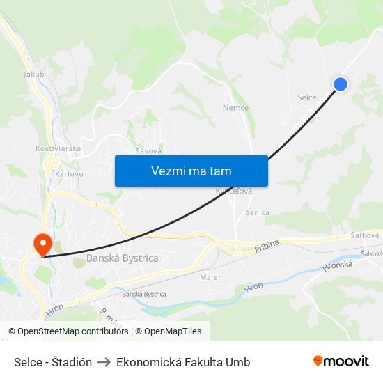 Selce - Štadión to Ekonomická Fakulta Umb map